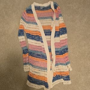 Naturals Multicolor Striped Open-Front Women's Sweater Medium